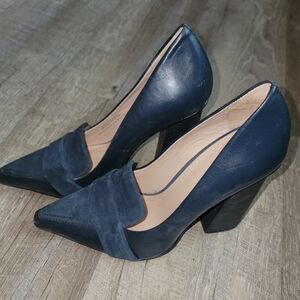 Tori Burch Leather Pumps Like New Navy Blue 8.5M